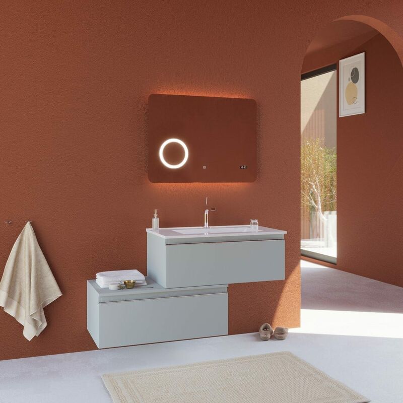 

Mobile Bagno Sospeso Base Decentrata Con Due Cassetti Grigio Chiaro