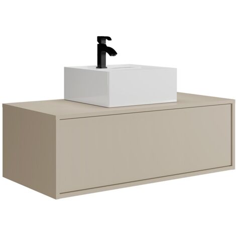 Mobile bagno sospeso beige con singolo lavabo quadrato - 94 cm - TEANA II