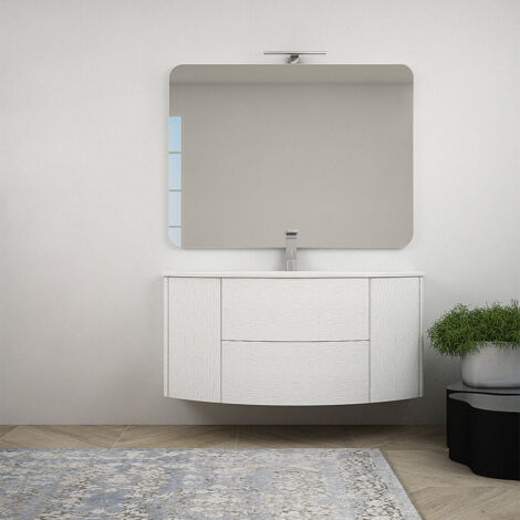 Mobile bagno bianco opaco sospeso 60 cm con lavabo solid surface specchio  led touch retroilluminato cassettoni soft close, Arcshop
