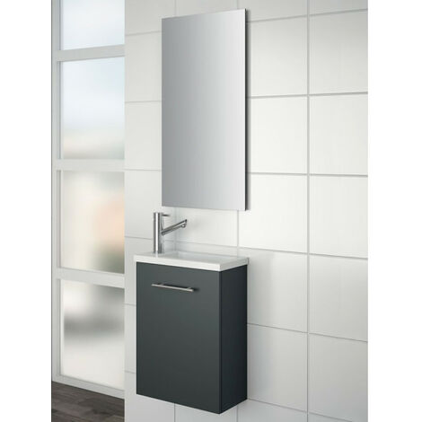 Mobile Bagno Con Lavabo E Specchiera.Mobile Bagno Sospeso In Legno A 1 Anta Completo Di Lavabo E Specchiera Dim 400x220x480h Mm Mod Micro Col Grigio Opaco Sg22519