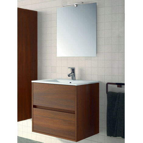 Mobile Bagno Completo Di Lavabo E Specchio.Mobile Bagno Sospeso In Legno A 2 Cass Completo Di Lavabo E Specch Con Luce Led Dim 710x460x560h Mm Mod Noja Col Acacia Marrone Sg22324