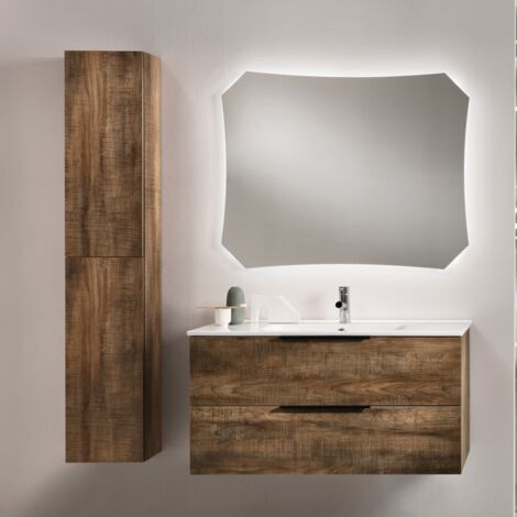 Mobile bagno sospeso con doppio cassetto BALI 100 cm Tabacco