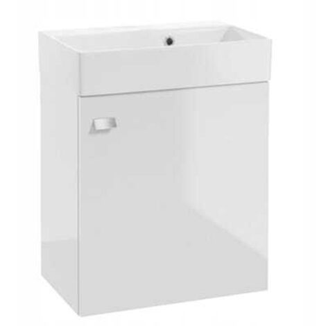 Mobile bagno sospeso con lavabo 60x50cm. Bianco lucido, maniglia cromata. Elara