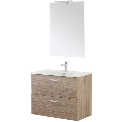 MOBILE BAGNO SOSPESO CON LAVABO E SPECCHIO 2 CASSETTI L:80cm ROVERE LINEA GRETA