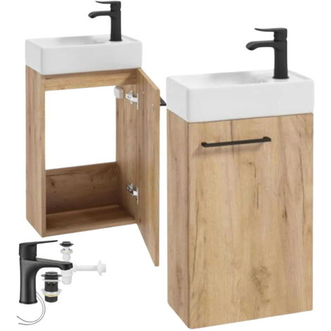 Mobile bagno sospeso con lavabo in rovere artigianale 60x40 e rubinetto Small nero