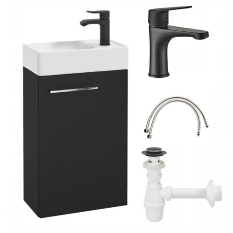 Mobile bagno sospeso con lavabo nero da 40 e rubinetto Small nero