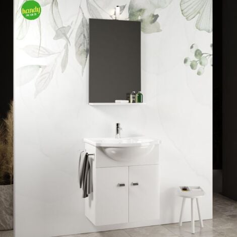 Mobile bagno sospeso con specchiera e lavabo integrato modello emma 60cm composizione completa - bianco lucido SAVINI DUE