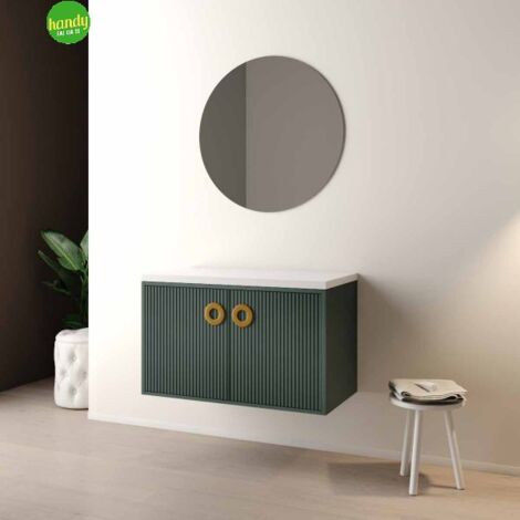 Mobile bagno sospeso con specchiera senza lavabo modello margot 90cm base sospesa-top-specchio-verde bottiglia-lavabo escluso Mobo