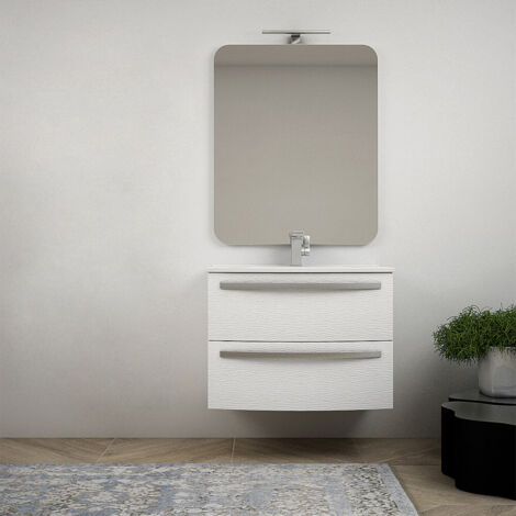 Mobile Bagno Sospeso 60 cm Wood Grey con Lavabo Centrale in Resina e Specchio  Retroilluminato Fiji - Meda