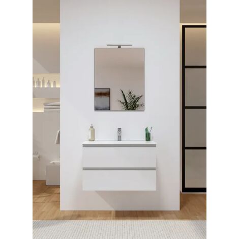 Mobile bagno sospeso 80 cm cassetto ripiano lavabo specchio DOMUS Rovere  Farnia/Cemento grigio chiaro