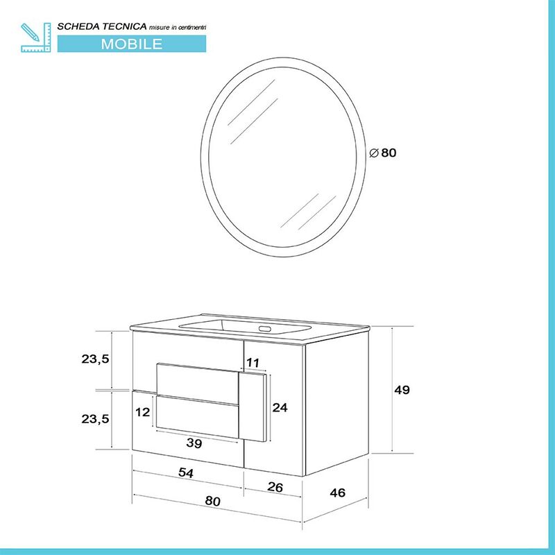 135 Rovere Effetto Legno Pensile Bagno Stile Industrial Sospeso H