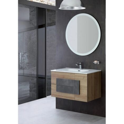 MOBILE BAGNO CM120 QUERCIA EFFETTO LEGNO CON LAVABO NERO SINGOLO