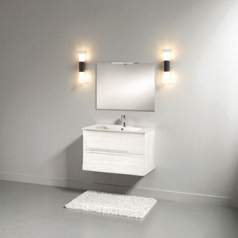 Mobile bagno sospeso HAITI 80 cm Larice Bianco specchio e lampada LED