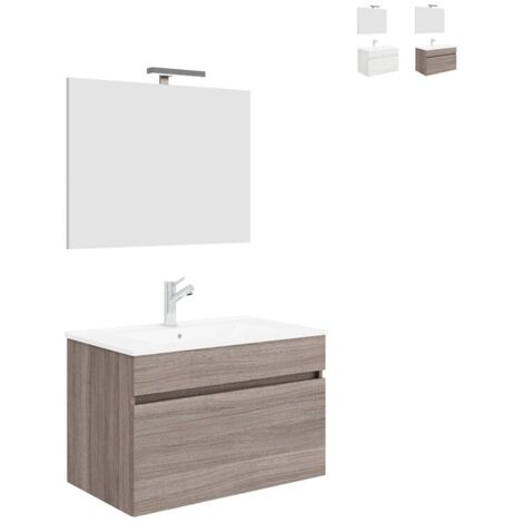 Mobile bagno sospeso lavandino 80cm con specchio lampada LED Bogota 80 - Legno Naturale