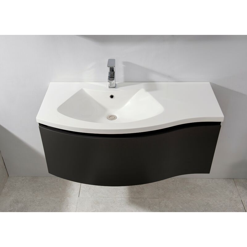 Bernstein - Mobile bagno sospeso lena 1000 antracite opaco - specchio a scelta opzionale Specchio a luce led 2073, Senza piletta Pop-up