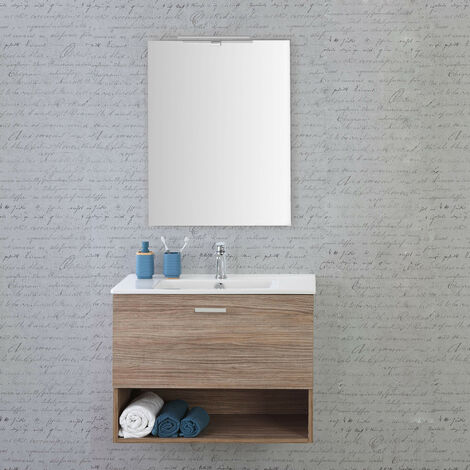 Mobile Bagno Sospeso mod. Tropea 1 Cassetto e 1 Vano Colore Rovere cm 80
