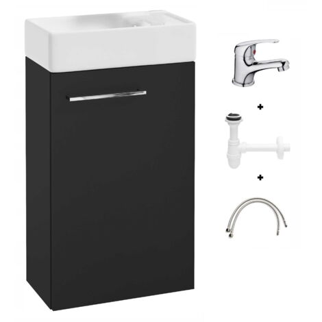 Mobile bagno sospeso nero con lavabo 60x40 e rubinetto compatto cromato Small