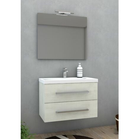 Lavabo Bagno Con Mobile 80 Cm.Mobile Bagno Sospeso Nice 80 Cm Con Lavabo In Ceramica Specchio E Luce Led Bianco Nice80