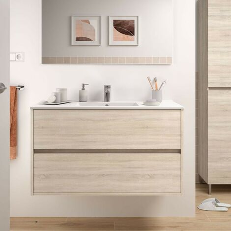 Mobile bagno sospeso Mango100 nero opaco con lavabo 2 cassetti