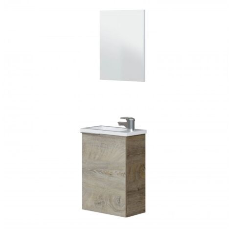 Mobile bagno sospeso salvaspazio 40 cm 1 anta rovere con specchio e lavabo ad incasso - Spagna - Rovere chiaro 40 cm Standard