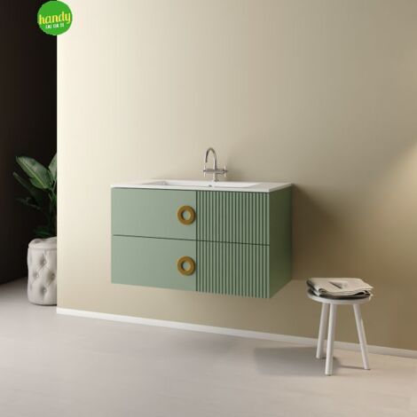Mobile bagno sospeso senza specchio modello sole 90cm base sospesa -lavabo - verde salvia -specchio escluso MOBO