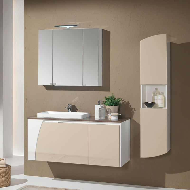 Mobili Bagno Laccati Moderni.Mobile Bagno Sospeso Soft03 Cm 146x190x46 Laccato Lucido Tortora