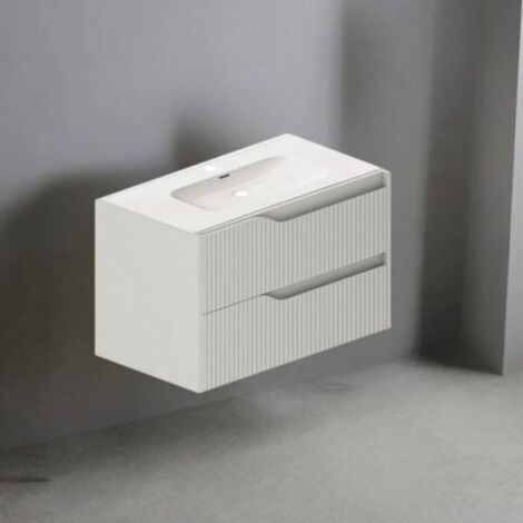 Mobile bagno sospeso Soho con due cassetti effetto cannettato colore cashmere opaco 80x45x50 cm.