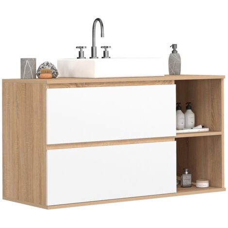 IDMARKET Mobile bagno sospeso TOMI con 2 cassetti e 2 nicchie, finitura faggio e bianco
