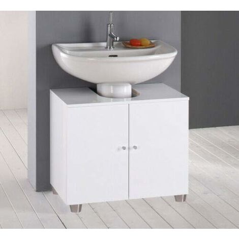 Relaxdays Mobile Sottolavabo, 2 scomparti, Armadietto da Bagno in MDF e  Bambù, per Lavabo,60,5x60x30,5cm, Bianco/Marrone