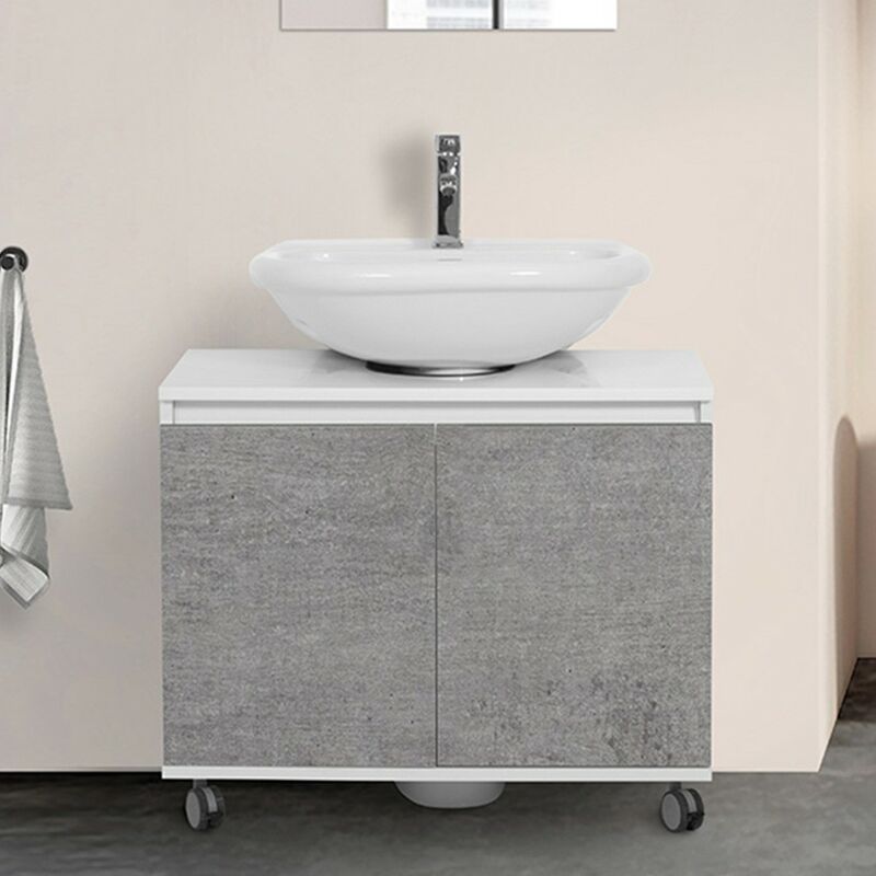 Mobiletto Sotto Lavello Bagno.Mobile Bagno Sottolavabo Copricolonna Grigio 80 Cm Su Ruote Con 2 Ante 801026