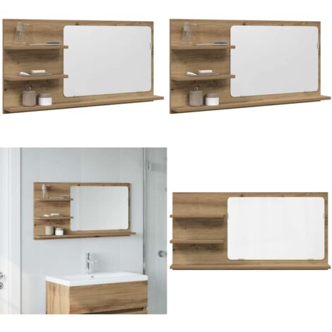 Mobile Bagno Specchio Rovere Artigianale 90x11x45 cm Truciolato - Armadietto da bagno - Armadietto con specchio