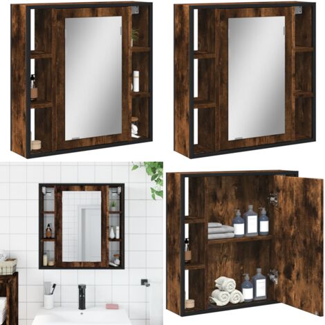 Mobile Bagno Specchio Rovere Fumo 60x16x60 cm Legno Multistrato - Mobile da bagno - Specchio da bagno