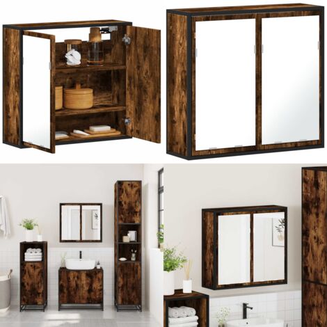 Mobile Bagno Specchio Rovere Fumo 65x20x60 cm Legno Multistrato - Specchio da bagno - Armadietto a specchio
