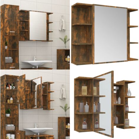 Mobile Bagno Specchio Rovere Fumo 80x20,5x64 Legno Multistrato - Specchio da parete - Armadietto in legno