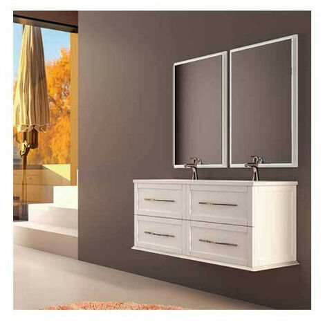 Mobile Bagno Tiffany 120 cm Sospeso Bianco Opaco Base 4 Cassettoni Doppio Lavabo in Ceramica