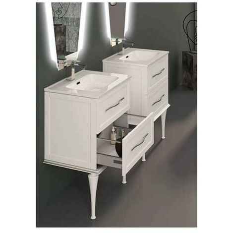 Mobile Bagno Tiffany 75 cm Sospeso Bianco Opaco Base 2 Cassettoni - Lavabo in Ceramica