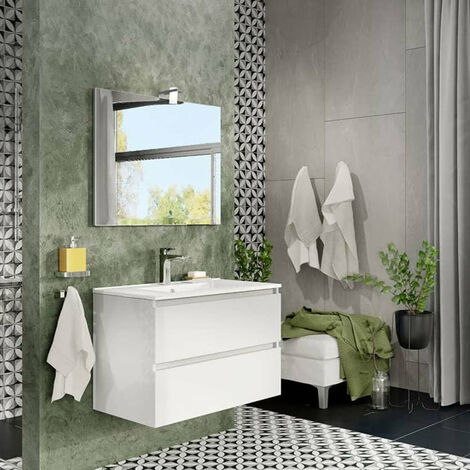 Amburgo: Componibile bagno sospeso, bianco lucido, effetto rovere