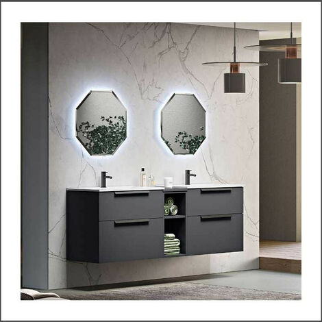 Mobile Bagno Urban105 cm SospesoNero Opaco Base 2 Cassettoni e 1 vano a giorno - Lavabo in Resina
