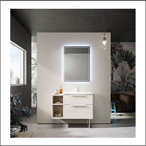 Mobile Bagno Urban60 cm Sospeso Bianco Rock Base 2 Cassettoni - Lavabo in Resina