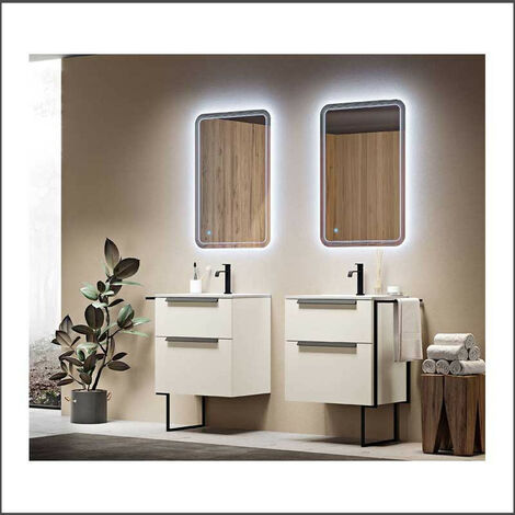 Mobile Bagno Urban75 cm Sospeso Spatolato Bianco Base 2 Cassettoni - Lavabo in Resina