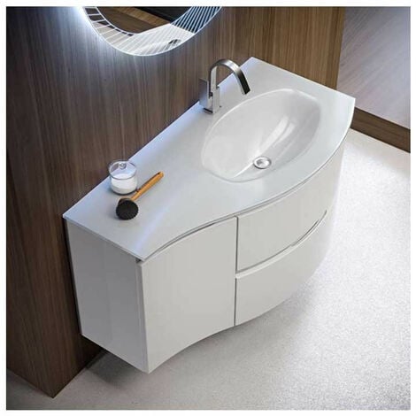 Mobile bagno sospeso Vague bianco, cm 104, con lavabo in vetro e