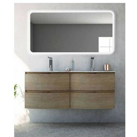 Mobile Bagno Vague138 cm SospesoRovere Tabacco Base 4 cassetti - Doppio Lavabo in Resina