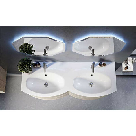 Mobile Bagno Vague138 cm SospesoVerde Opaco Base 4 cassetti - Doppio Lavabo in Resina