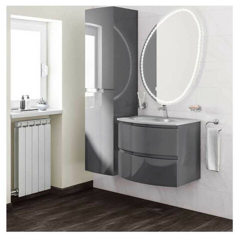 Mobile Bagno Vague70 cm SospesoAntracite Base 2 cassetti - Lavabo in Resina