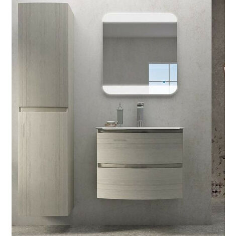 Mobile Bagno Vague70 cm SospesoRovere Sbiancato Base 2 cassetti - Lavabo in Resina