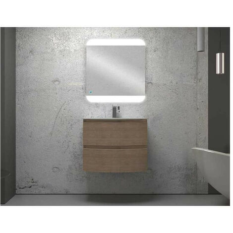 Mobile Bagno Vague70 cm SospesoRovere Tabacco Base 2 cassetti - Lavabo in Resina