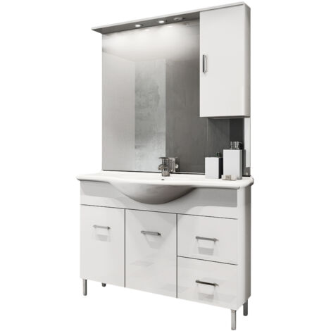 MOBILE BAGNO VENICE CM 105 CON LAVABO E SPECCHIO Misura: Bianco Lucido