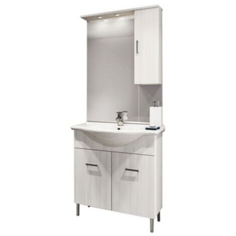 MOBILE BAGNO VENICE CM 75 CON LAVABO E SPECCHIO Bianco Lucido