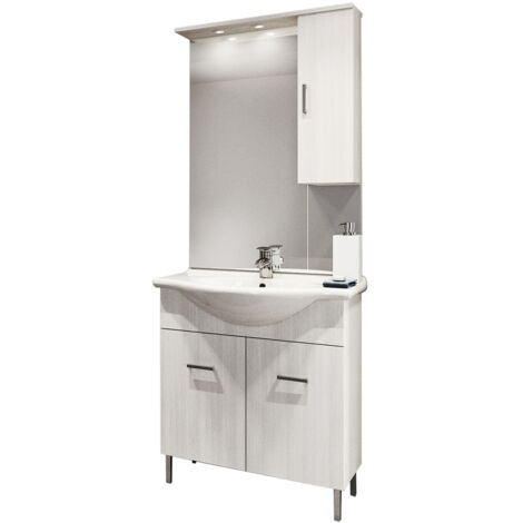 Mobile bagno venice larice bianco cm 75 con lavabo e specchio