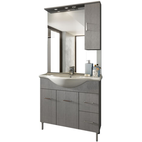 Mobile bagno venice larice grigio cm 85 con lavabo e specchio
